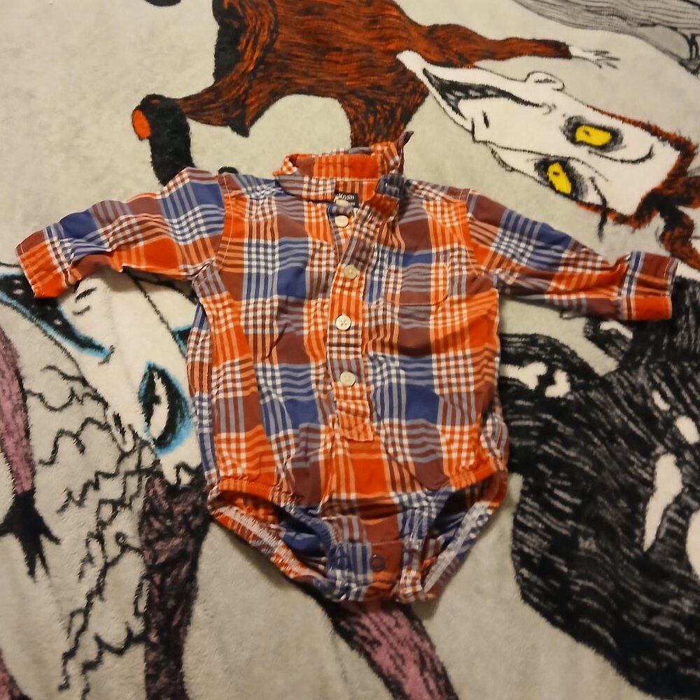 Baby OshKosh B'gosh 6 Months Red & Blue Plaid Long Sleeve Onesie Infant